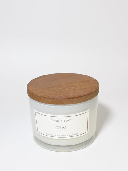 Chai 12 oz scented candle White vessel with Wood Lid